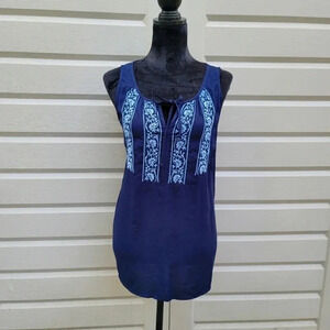 Sleeveless Blouses Sonoma Tank Top Navy Blue Tie 100% Rayon Sz M MediumArmpit